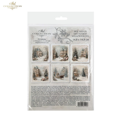 ITD Collection Rice Paper Mini Set | Decoupage, Mixed Media, Watercolor Christmas Retro Tenement Houses, Winter Village, 6 Sheets 5.8 x 5.8