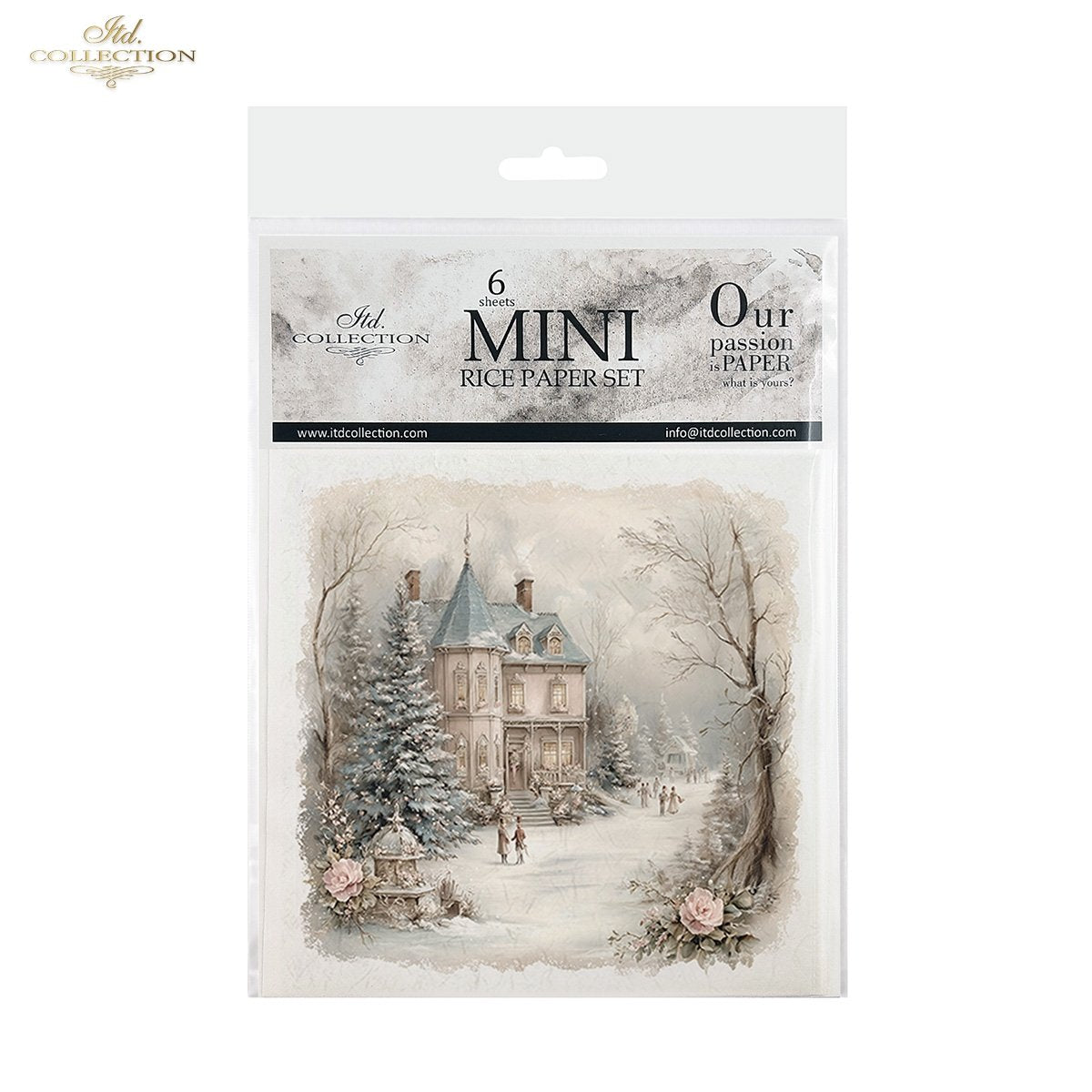 ITD Collection Rice Paper Mini Set | Decoupage, Mixed Media, Watercolor Christmas Retro Tenement Houses, Winter Village, 6 Sheets 5.8 x 5.8