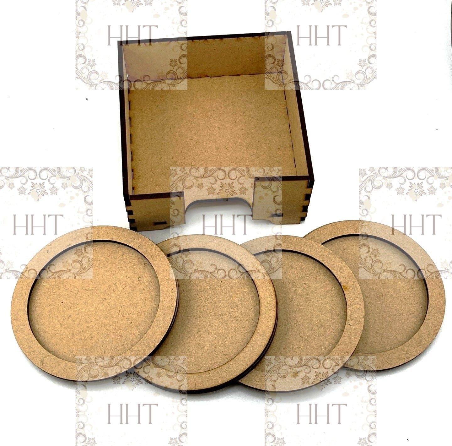 Laser Cut, MDF, Coaster Set, Craft, Base, Blank, Canvas, Framed, Coaster Set, Holder, Decoupage Mixed Media, Paintable, Square, Round