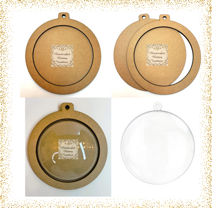 Laser Cut MDF Round Framed Christmas Shaker Ornament, Unfinished Blank, Decoupage, Mixed Media, DIY Crafts