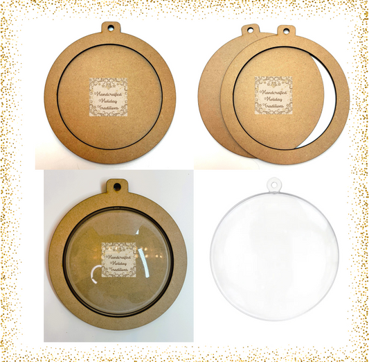 Laser Cut MDF Round Framed Christmas Shaker Ornament, Unfinished Blank, Decoupage, Mixed Media, DIY Crafts