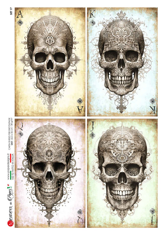 Paper Designs, Rice Paper, Skull, Gothic, Squares, Custom Printed for HHT, A4, 8.3" X 11.7 Decoupage, Mixed Media