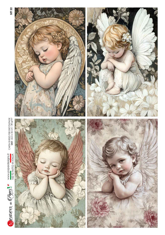 Paper Designs, Rice Paper, Babies, Angels, Fairies, Children, Squares, Custom Printed for HHT, A4 8.3" X 11.7 Decoupage, Mixed Media