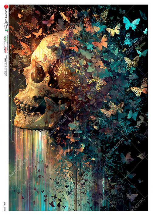 Paper Designs, Rice Paper, Skull, Butterflies, Art Work, 0053, A4 8.3" X 11.7", Decoupage, Mixed Media