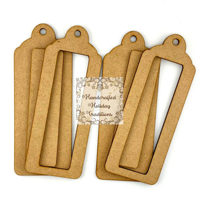 Laser Cut MDF, Framed Tags, Set 2, Slim Elongated, 3 pcs each, Canvas, Blank, Base, Decoupage, Crafts, Mixed Media, Gift Tags, 2 1/2 x 6 1/2 Handcrafted Holiday Traditions