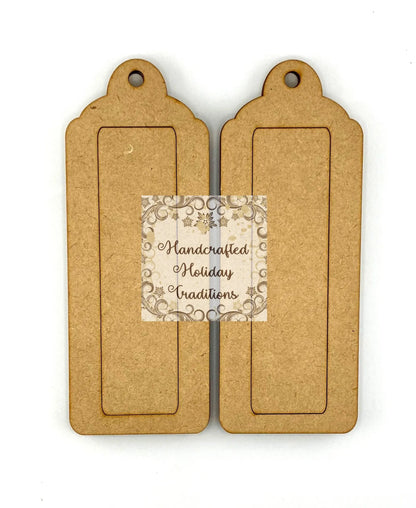 Laser Cut MDF, Framed Tags, Set 2, Slim Elongated, 3 pcs each, Canvas, Blank, Base, Decoupage, Crafts, Mixed Media, Gift Tags, 2 1/2 x 6 1/2 Handcrafted Holiday Traditions