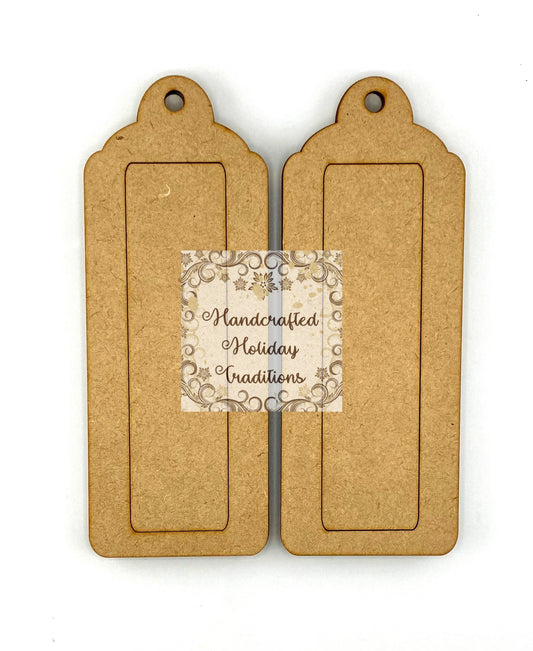 Laser Cut MDF, Framed Tags, Set 2, Slim Elongated, 3 pcs each, Canvas, Blank, Base, Decoupage, Crafts, Mixed Media, Gift Tags, 2 1/2 x 6 1/2