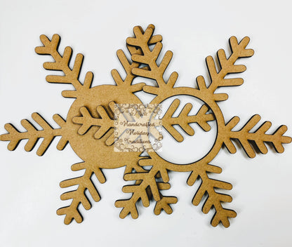 Laser Cut MDF Unfinished Christmas Ornament Snowflake Base Blank with Overlay Frame