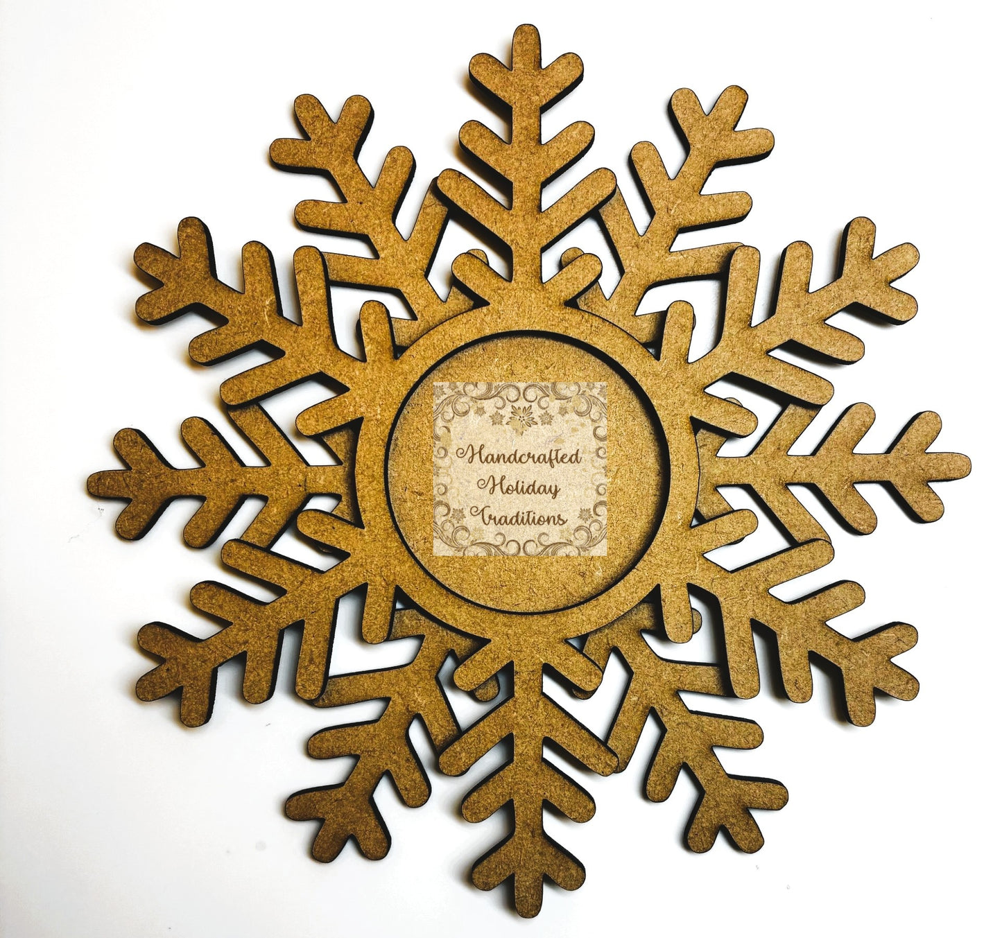 Laser Cut MDF Unfinished Christmas Ornament Snowflake Base Blank with Overlay Frame