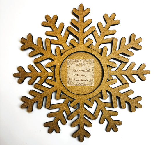 Laser Cut MDF Unfinished Christmas Ornament Snowflake Base Blank with Overlay Frame