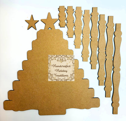 Laser Cut MDF Wood Base Blank for Decoupage, Mixed Media, Spindles Christmas Tree, Vintage Style Plaque, Craft Panel, 9.5" x 10.25"