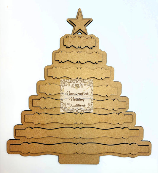 Laser Cut MDF Wood Base Blank for Decoupage, Mixed Media, Spindles Christmas Tree, Vintage Style Plaque, Craft Panel, 9.5" x 10.25"