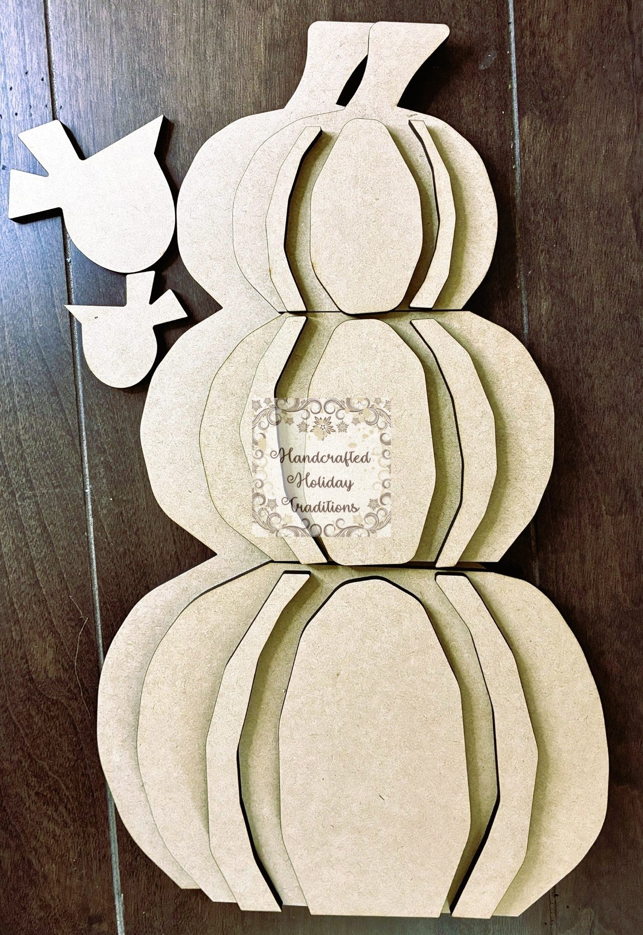 Laser Cut MDF Stacked Pumpkin, Crows, Unfinished Craft Kit, 17-piece, Decoupage, Mixed Media, Crafts, Halloween, Fall, 9"w x 16.5"h