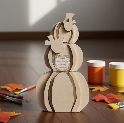 Laser Cut MDF Stacked Pumpkin, Crows, Unfinished Craft Kit, 17-piece, Decoupage, Mixed Media, Crafts, Halloween, Fall, 9"w x 16.5"h