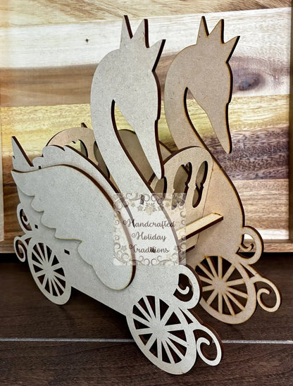 Laser Cut, MDF, Buildable, Swan, Princess, Chariot, Carriage, Blank, Base, Decoupage, Mixed Media, Crafts, 10"w x 9 1/2"h x 3 1/4"d Handcrafted Holiday Traditions