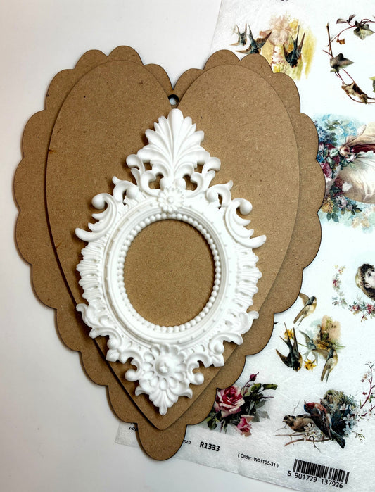 Laser Cut MDF Large Layered Heart Ornament Scalloped Edge, Unfinished Wood Blanks, Decoupage, Mixed Media, DIY Crafts, 6.25" x 8.25"