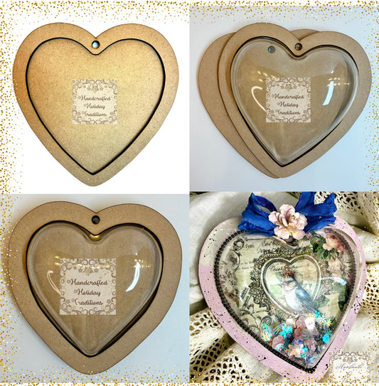 Laser Cut MDF Unfinished Framed Heart Shaker Ornament Blank Base Sets of 2, 2 Sizes, Decoupage, Mixed Media, DIY Crafts