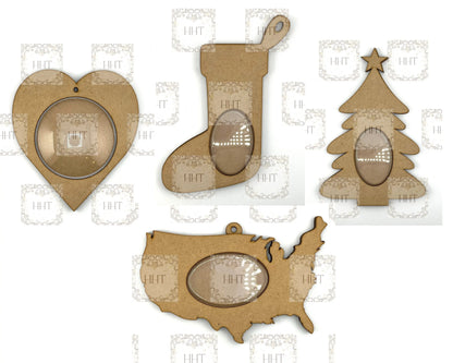 Laser Cut, MDF, Holiday, Christmas, Shaker Ornament, Blank, Base, piece, Tree, Heart, USA, Stocking, Decoupage, Mixed Media, Crafts Handcrafted Holiday Traditions