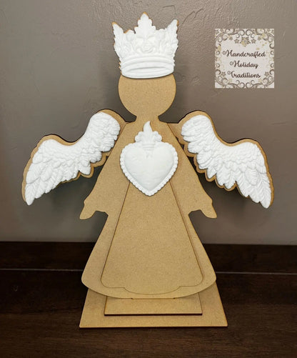 Laser Cut, MDF, Angel Shelf Sitter made for IOD Castings, Decoupage, Crafts, Mixed Media, 12"w x 13"h Handcrafted Holiday Traditions