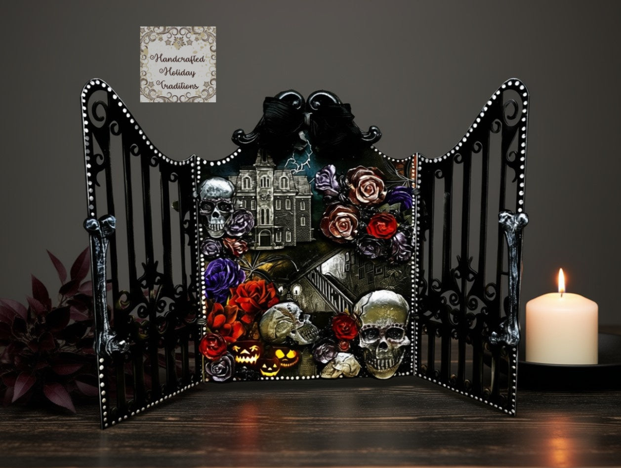 Laser Cut MDF Gothic Gate Triptych | Vintage Style 3-Piece Tabletop Screen | Decoupage Base for Crafts, Home Decor, Mixed Media