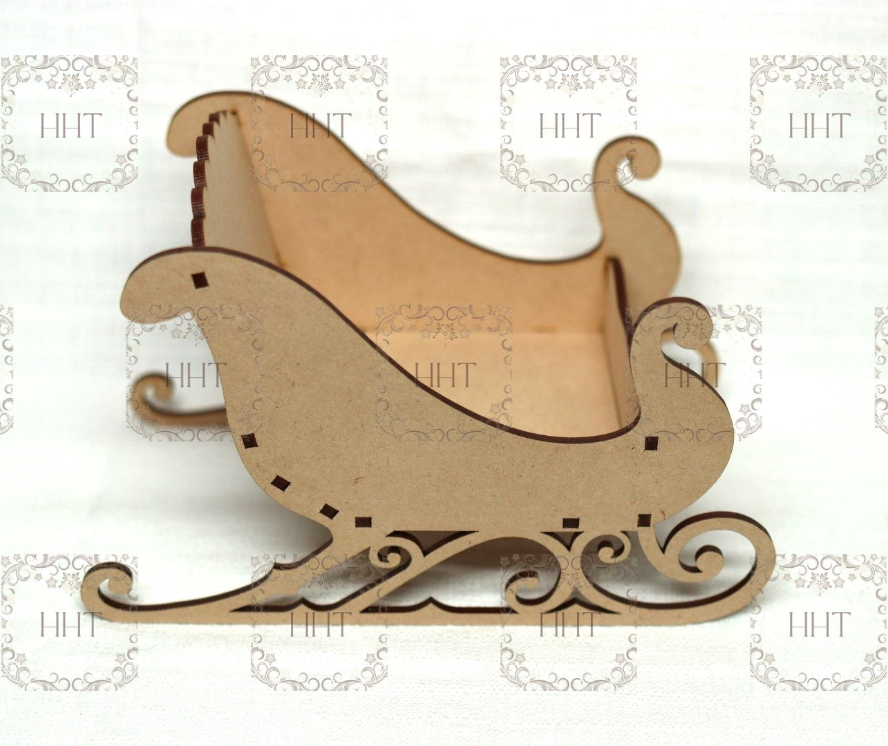 Laser Cut MDF, Christmas, Sleigh, Kit, Craft, Base, Blank, Canvas, Decoupage, Mixed Media, Paintable, 4.5"w x 7"l x 4"h