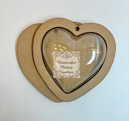 Laser Cut MDF Unfinished Framed Heart Shaker Ornament Blank Base Sets of 2, 2 Sizes, Decoupage, Mixed Media, DIY Crafts