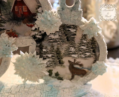 Handcrafted, laser cut MDF, Decoupage, Mixed Media, Christmas, Snow Ball, Snow Man, Table Top Holiday Decoration Handmade by Pamela