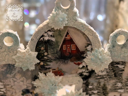 Handcrafted, laser cut MDF, Decoupage, Mixed Media, Christmas, Snow Ball, Snow Man, Table Top Holiday Decoration Handmade by Pamela