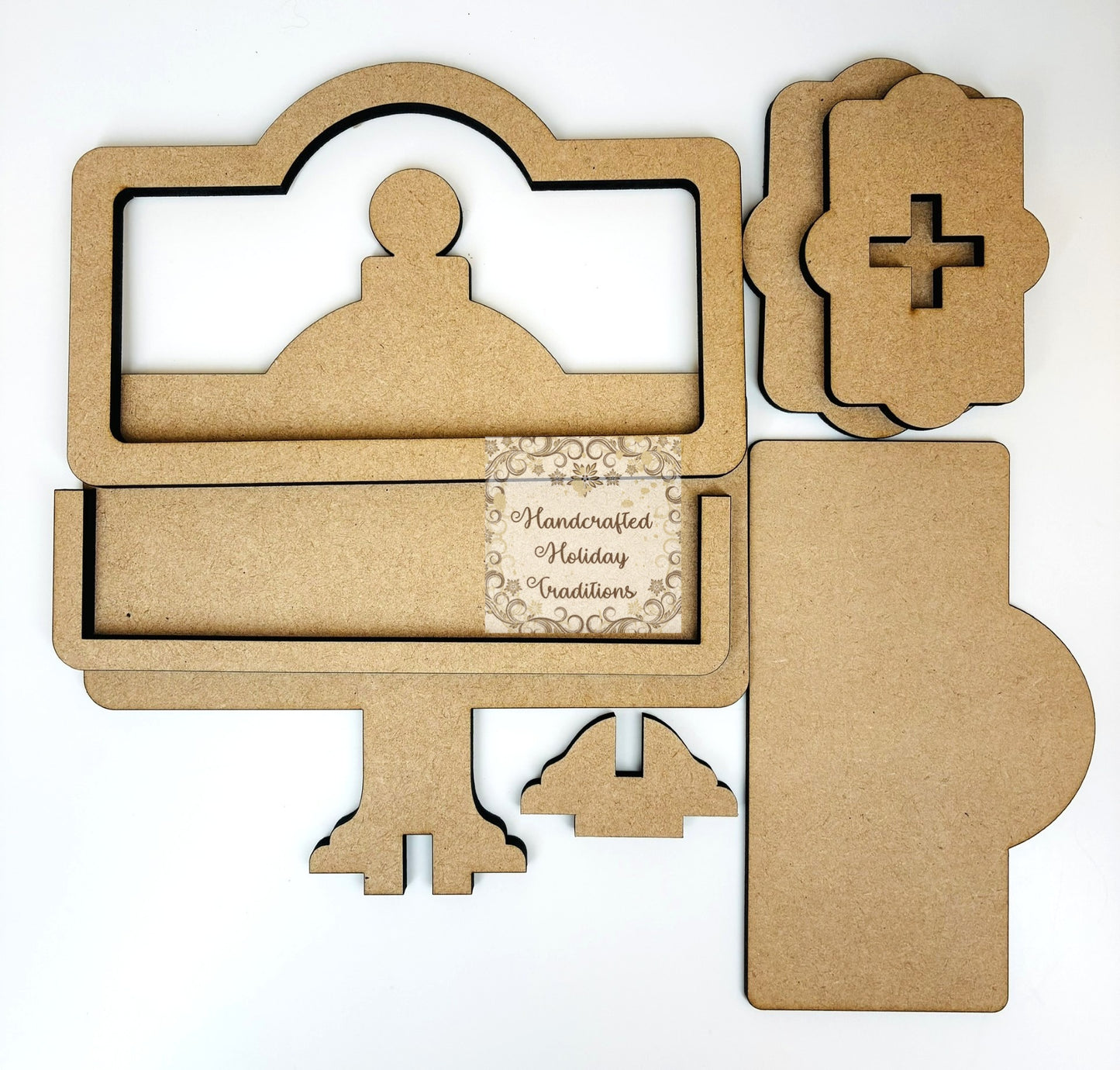 Laser Cut MDF Unfinished Standing Table Sign Kit for Decoupage, Mixed Media, Crafts, 6 1\8"w x 6 3\4"h Ready to Paint