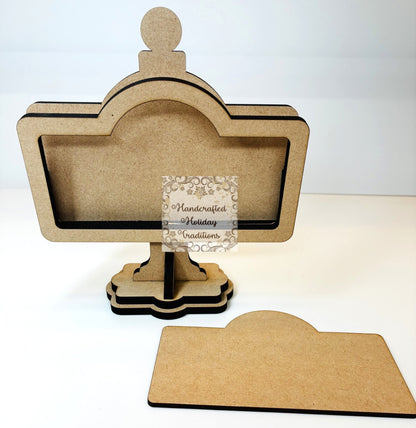 Laser Cut MDF Unfinished Standing Table Sign Kit for Decoupage, Mixed Media, Crafts, 6 1\8"w x 6 3\4"h Ready to Paint