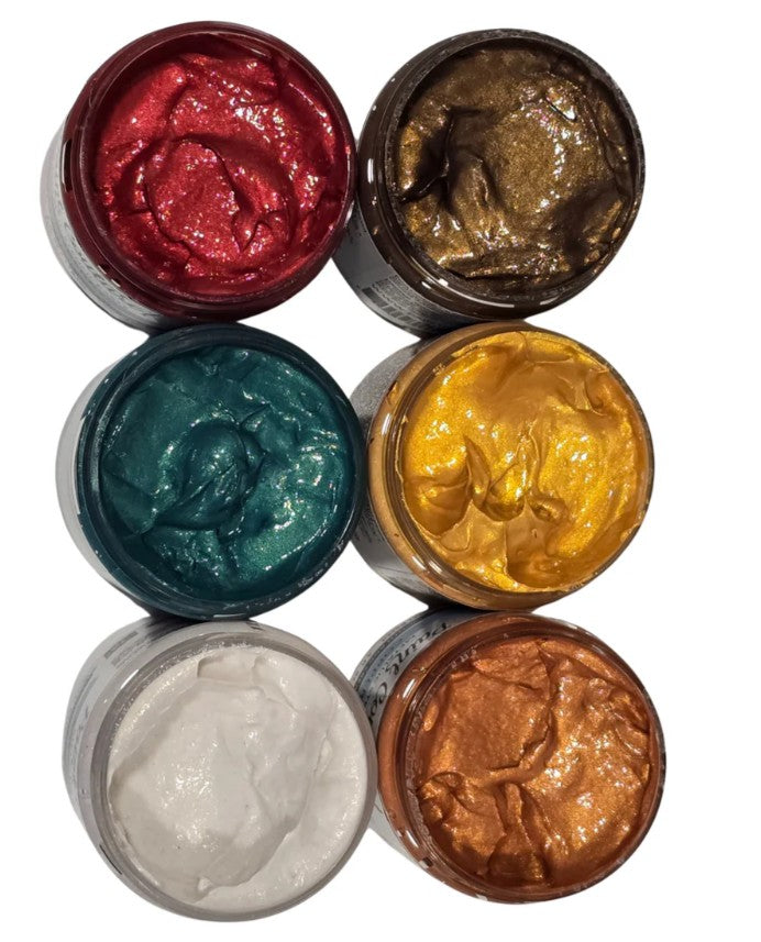Paint Couture, Metallic, Stencil Paste, Aged Bronze, Arabian Gold, Copper Penny, Cranberry, Forest Green, Saltwater Pearl, 4 oz