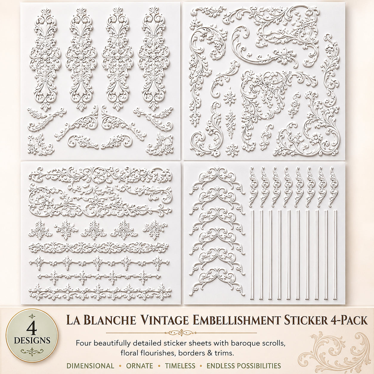 LaBlanche, 2026 Release, Vintage Style 3D Stickers, Embellishments, Mixed Media Art