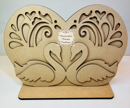 Laser Cut MDF IOD Casting Heart Swan Table Top Home Decor, Blank Base for Decoupage, Mixed Media Crafts, Blank DIY Art Piece