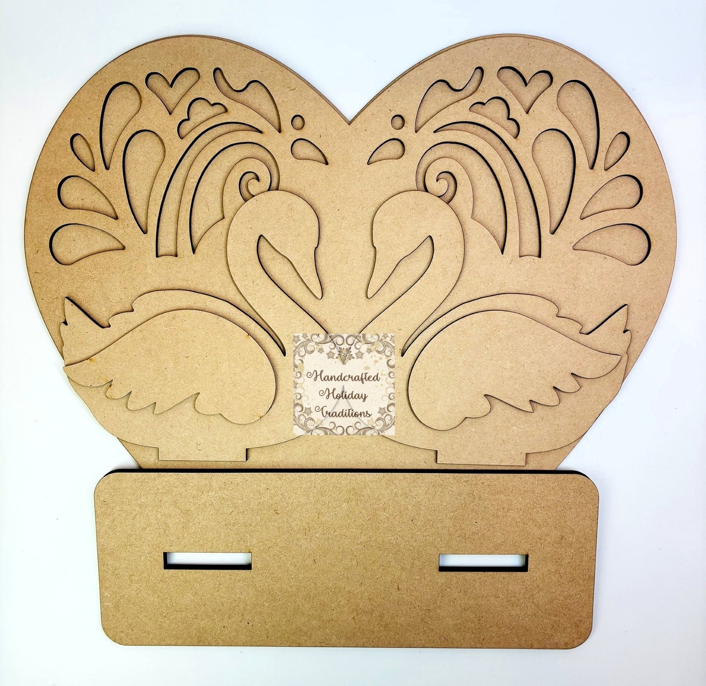 Laser Cut MDF IOD Casting Heart Swan Table Top Home Decor, Blank Base for Decoupage, Mixed Media Crafts, Blank DIY Art Piece