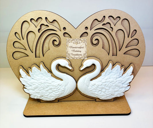 Laser Cut MDF IOD Casting Heart Swan Table Top Home Decor, Blank Base for Decoupage, Mixed Media Crafts, Blank DIY Art Piece