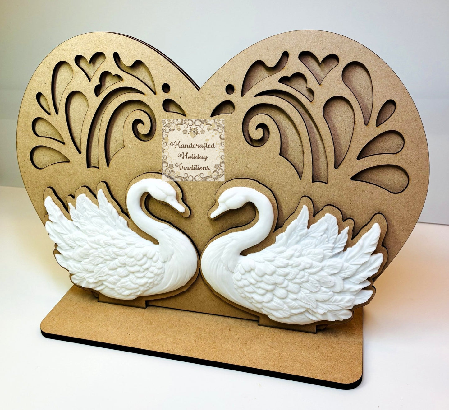 Laser Cut MDF IOD Casting Heart Swan Table Top Home Decor, Blank Base for Decoupage, Mixed Media Crafts, Blank DIY Art Piece