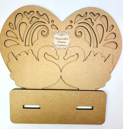 Laser Cut MDF IOD Casting Heart Swan Table Top Home Decor, Blank Base for Decoupage, Mixed Media Crafts, Blank DIY Art Piece