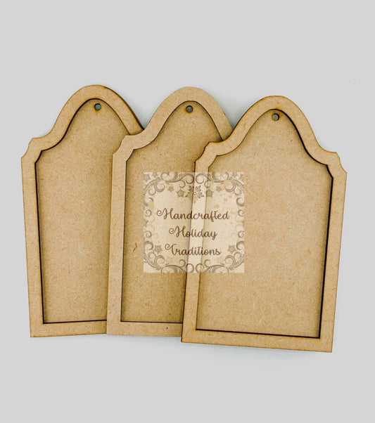 Laser Cut MDF, Framed Vintage Style Tags, Set 3, Canvas, Blank, Base, Decoupage, Crafts, Mixed Media, Gift Tags, 6 1/2"w x 5 3/4"h