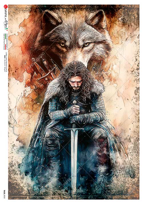 Paper Designs, Rice Paper, Warrior, Wolf, Mythical, Fantasy, Decoupage, Mixed  Media, TALES-0055, A4 8.3" X 11.7"