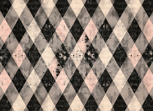 Reba Rose Creations, Tissue Paper for Decoupage, Mixed Media, Black, White, Harlequin, Diamonds, Wallpaper, Background, 20" x 30"