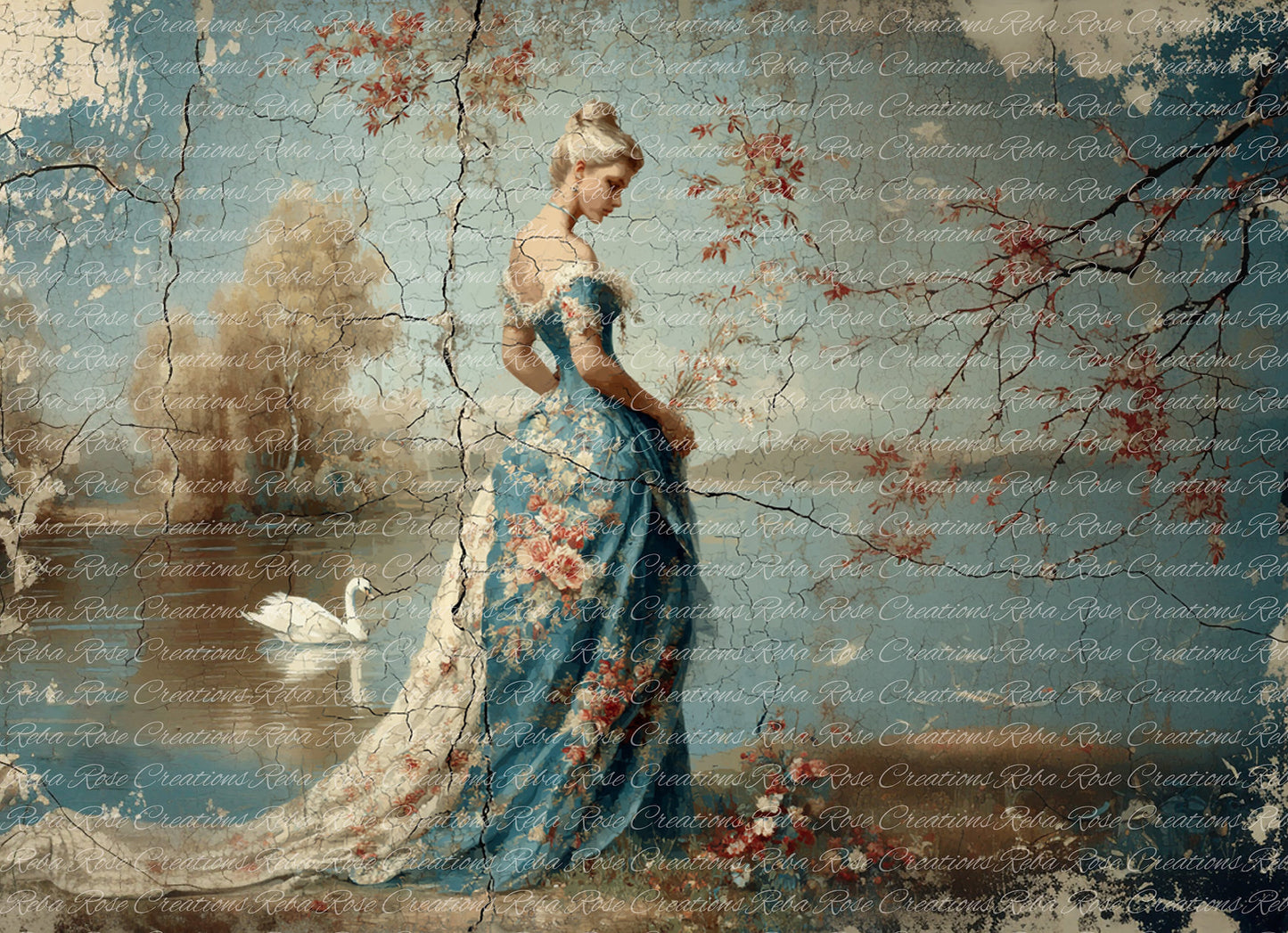 Reba Rose Creations Tissue Paper for Decoupage | Swan Lake, Victorian Lady, Vintage Inspired 20"x30" | Mixed Media, DIY Craft Supplies
