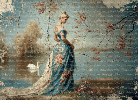 Reba Rose Creations Tissue Paper for Decoupage | Swan Lake, Victorian Lady, Vintage Inspired 20"x30" | Mixed Media, DIY Craft Supplies