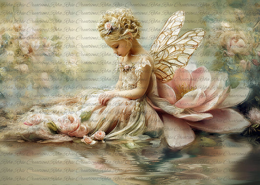 Reba Rose Creations Tissue Paper for Decoupage | Lotus Fairy Fantasy Vintage Inspired 20"x30" | Mixed Media, DIY Craft Supplies