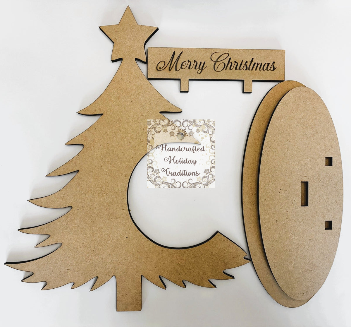 Laser Cut, Engraved, MDF Unfinished Christmas Ornament Holder, Decoupage, Mixed Media, DIY Crafts