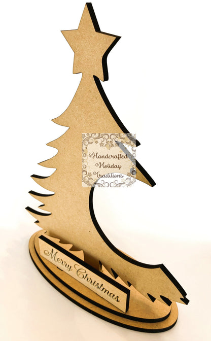 Laser Cut, Engraved, MDF Unfinished Christmas Ornament Holder, Decoupage, Mixed Media, DIY Crafts