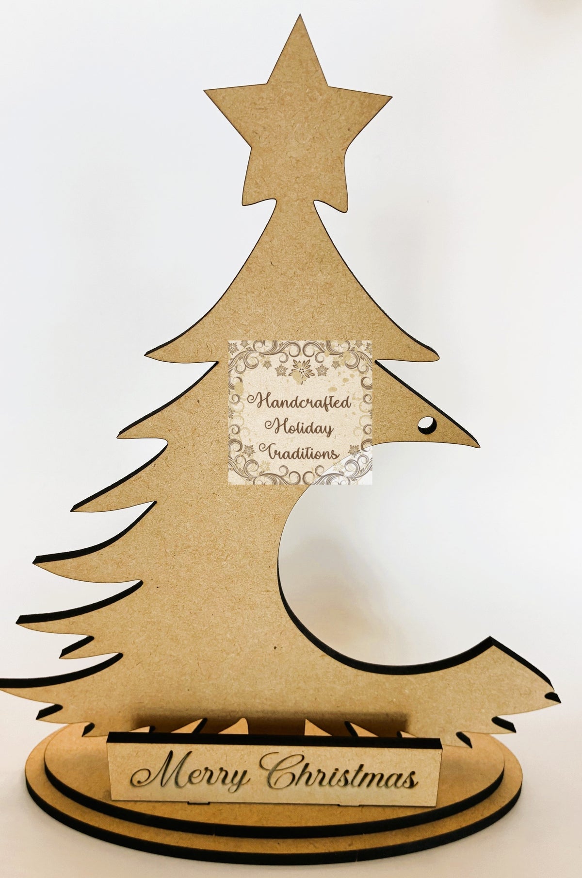 Laser Cut, Engraved, MDF Unfinished Christmas Ornament Holder, Decoupage, Mixed Media, DIY Crafts