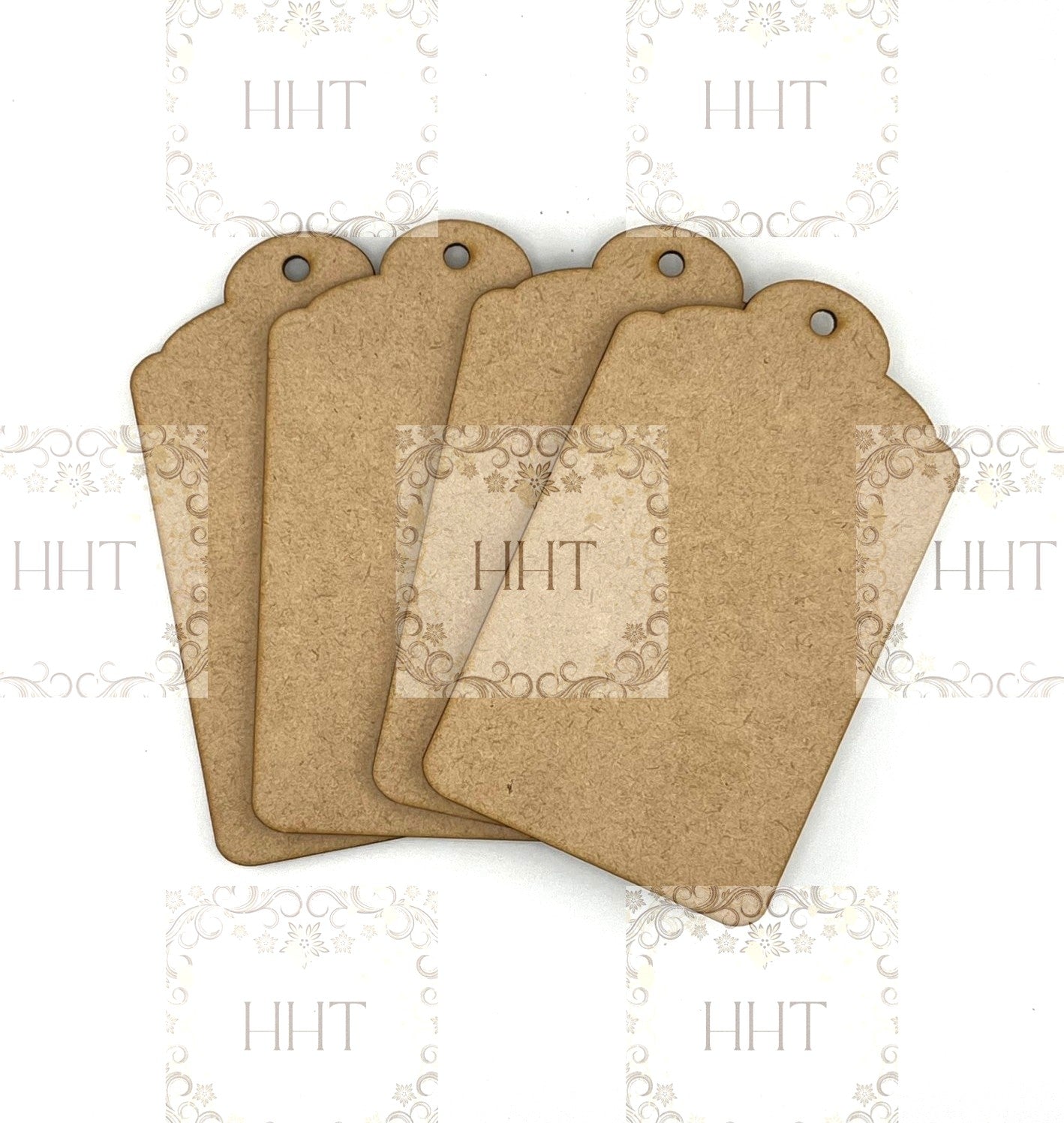 Laser Cut MDF, Tags, Set of 4, Vintage Style, Canvas, Blank, Base, Decoupage, Crafts, Mixed Media, Gift Tags, 3"x 5",  1/8 inch