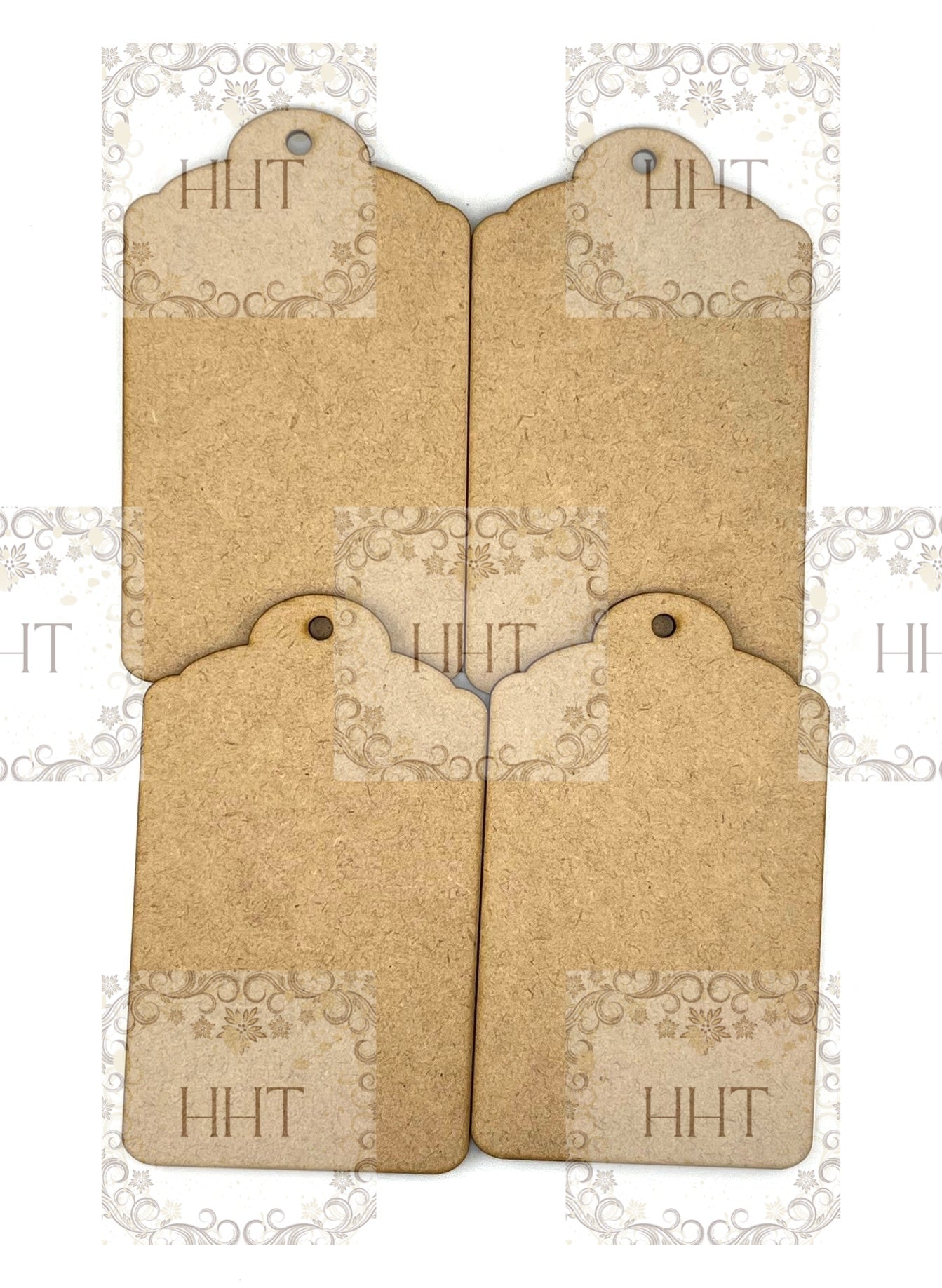 Laser Cut MDF, Tags, Set of 4, Vintage Style, Canvas, Blank, Base, Decoupage, Crafts, Mixed Media, Gift Tags, 3"x 5",  1/8 inch