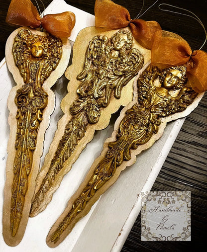 Handcrafted, Laser cut MDF backing, Christmas Ornaments, Tapers Sets, Collection from IOD Molds Handmade by Pamela
