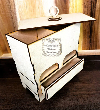 Laser Cut, MDF, Tea Cabinet, Caddy, Craft, Base, Blank, Canvas, Decoupage, Mixed Media, Crafts,  Self-Assembly, Buildable Handcrafted Holiday Traditions